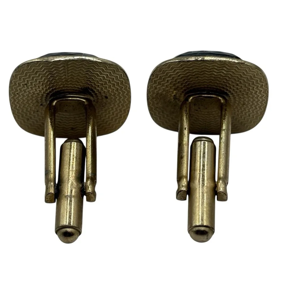 Roman or Greek Soldier Cufflinks‎ Vintage Gold Tone Frame MCM Black Design Retro